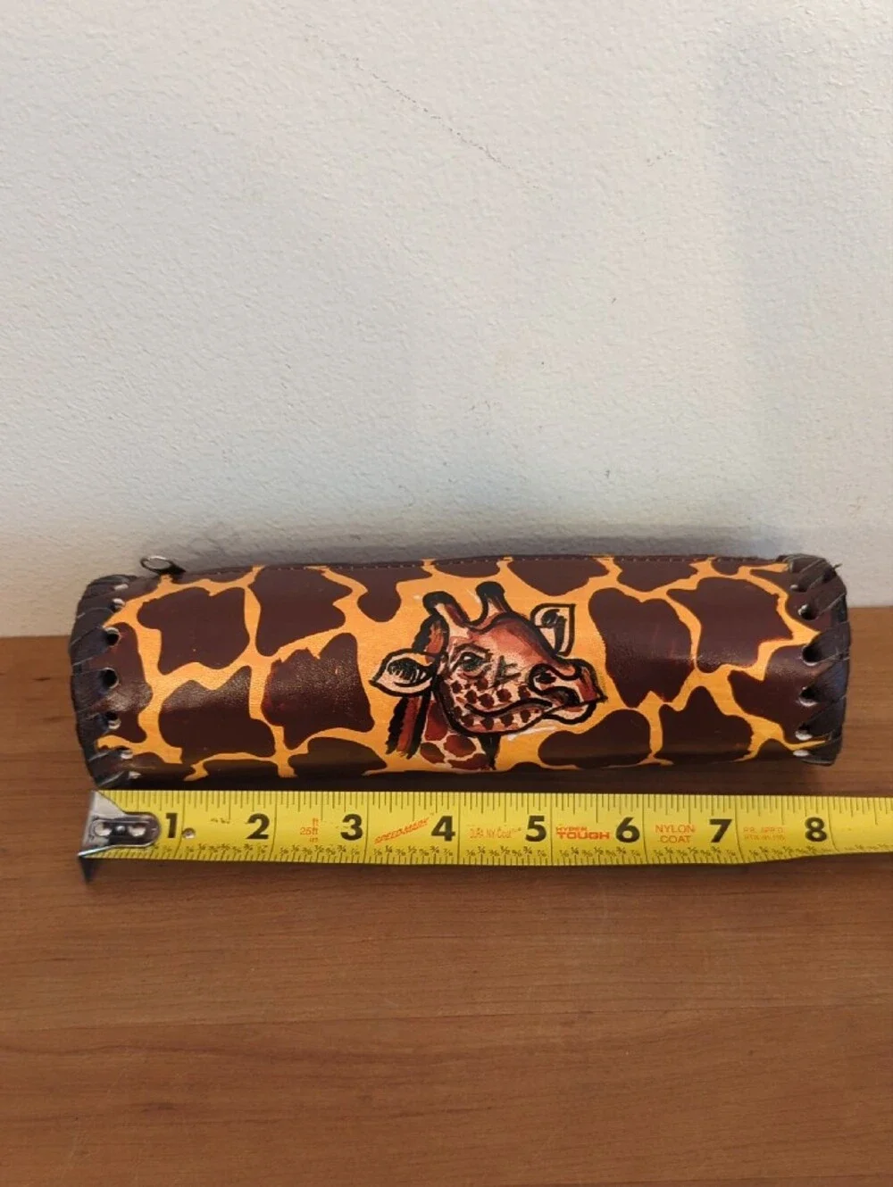 Giraffe Print Cylindrical Pencil Case - Brown/Yellow